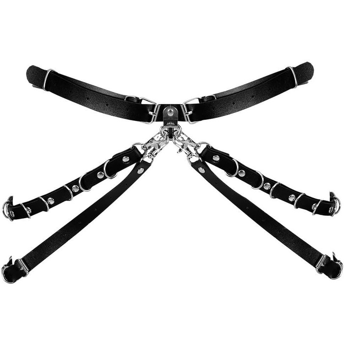 Чорний шкіряний ремінь-пояс та набір на ногу з петлями від CAZEOUU - стильна пов'язка для жінок, ідеальна для клубів та вечірок