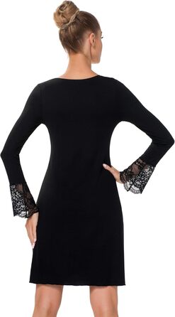 Selente Sweet Dreams: Чорне мереживне нічне вбрання/сорочка для жінок (виготовлено в ЄС), довгі рукави, розмір 40