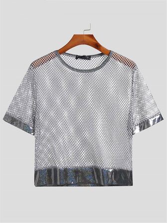 Чоловіча футболка Deepsko з сітчастою вставкою, прозора, короткий рукав, сексуальний кроп-топ