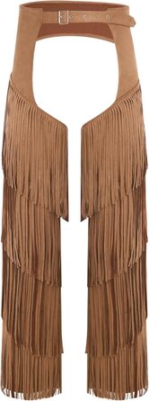 Чоловічі штани ковбойські західного стилю MSemis з бахромою, з регульованим поясом для карнавалу, вечірок та фестивалів, колір коричневий, розмір 3XL