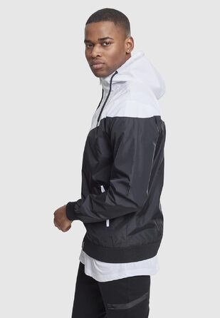 Чоловічий віндбрейкер Urban Classics Arrow Windrunner з капюшоном, демісезонна куртка з кольоровими блоками, чорно-біла, розмір M