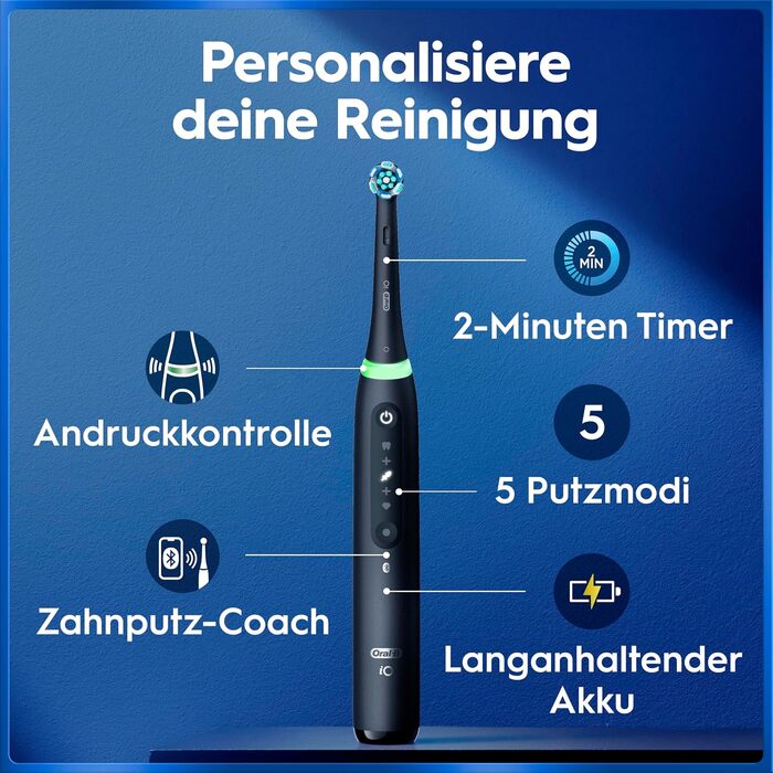 Електрична зубна щітка Oral-B iO Series 5 Matt Black: 5 режимів чищення, насадка та дорожній футляр, чорна
