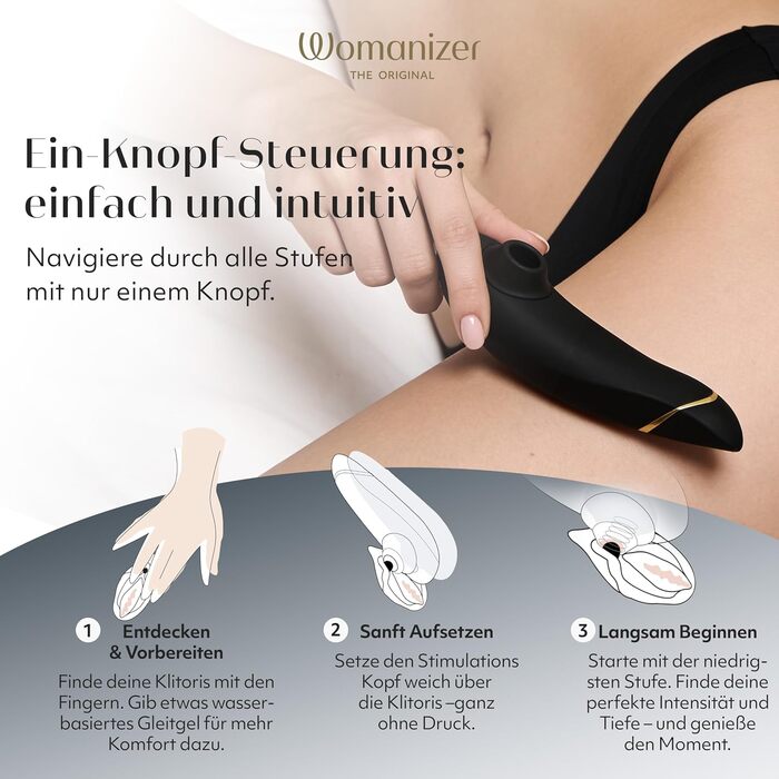 Womanizer Premium - вібратор для клітора з ефектом тиску, чорний та золотий | Інтимна іграшка для жінок | Секс-іграшки для дорослих, для пар | Подарунок для жінок