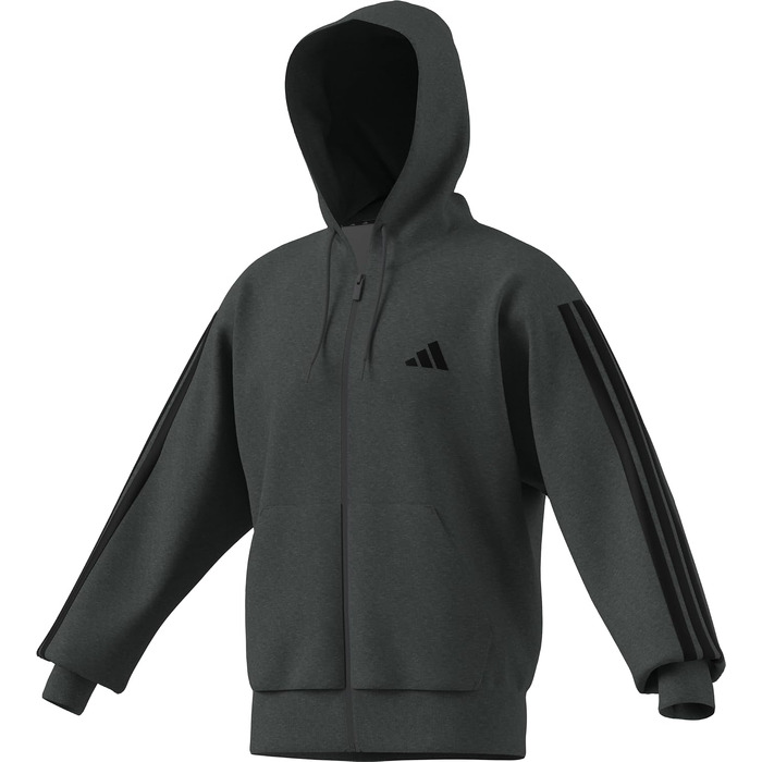 Чоловіча флісова худі на блимавці Adidas Essential Three Stripes, темно-сіра, розмір XXL