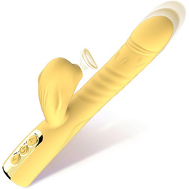 Вібратор JFRong 3-в-1 для жінок: G-точка, клітора та анус. 8 режимів, 5 режимів вакууму, тихий силіконовий масажер для дорослих. Колір: жовтий