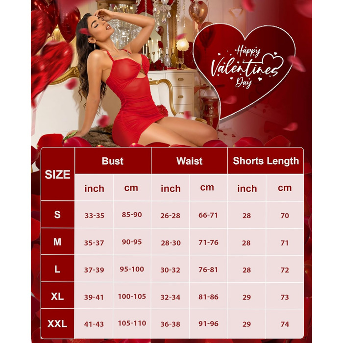 RLOVE Babydoll Ніжний комплект спідньої білизни для жінок - прозора сорочка для сну, червоний (L)