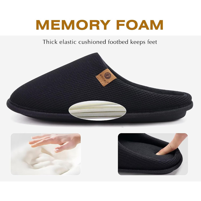 Чоловічі домашні капці ONCAI з ефектом пам'яті Memory Foam, з підкладкою зі штучного хутра та гумовою підошвою, чорні, розмір 46 EU