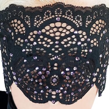 Чорна мереживна маска для жінок з чорними стразами, елегантна маска на пів обличчя, маска для маскарату та карнавалу, мереживна вечірня маска з гумкою (Чорний (фіолетові стрази))