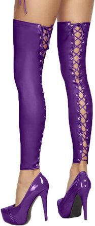 Шкарпетки-чулки 7Heaven Lila з шнурівкою з еластичного wetlook матеріалу, без швів, L-XL, фіолетовий
