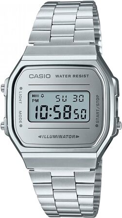 Цифровий кварцовий годинник Casio Unisex зі сталевим браслетом, сріблястий