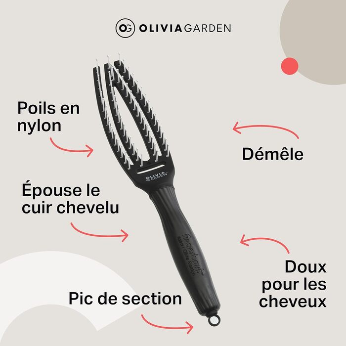 Щітка для волосся Olivia Garden Fingerbrush Care Iconic з нейлоновими щетинками для розплутування та стайлінгу, чорна, Small