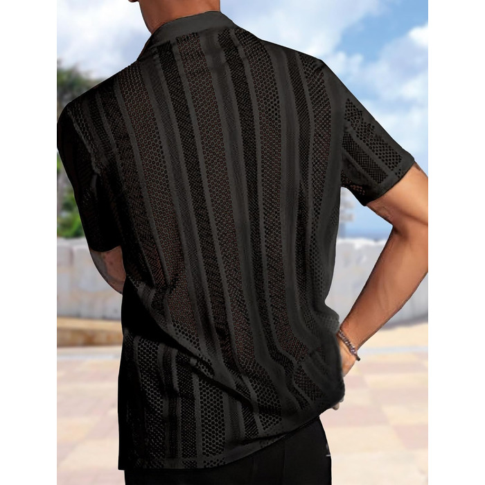 Чоловіча прозора футболка Panegy з мереживом, сітка, чорна (M)