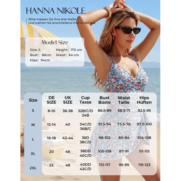 Купальник жіночий Hanna Nikoe з ефектом схуднення живота, Push-Up, блакитно-рожеві квіти, розмір S
