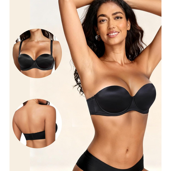 Леморосі: Безшовний бюстгальтер пуш-ап великих розмірів з підтримкою, з кісточками, мультивей, знімні бретелі (75B, чорний)