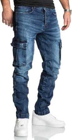 Чоловічі джинси-карго REPUBLIX Regular Slim Denim з ефектом Destroyed, темно-сині, модель R7977