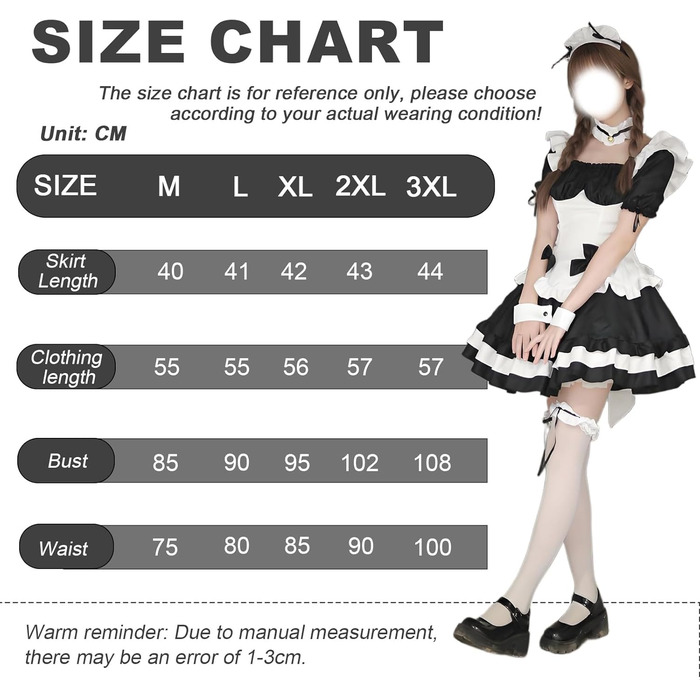 Сукня горничної чорно-біла YushengTai, костюм горничної для косплею, карнавалу, Хелловіну, 3XL