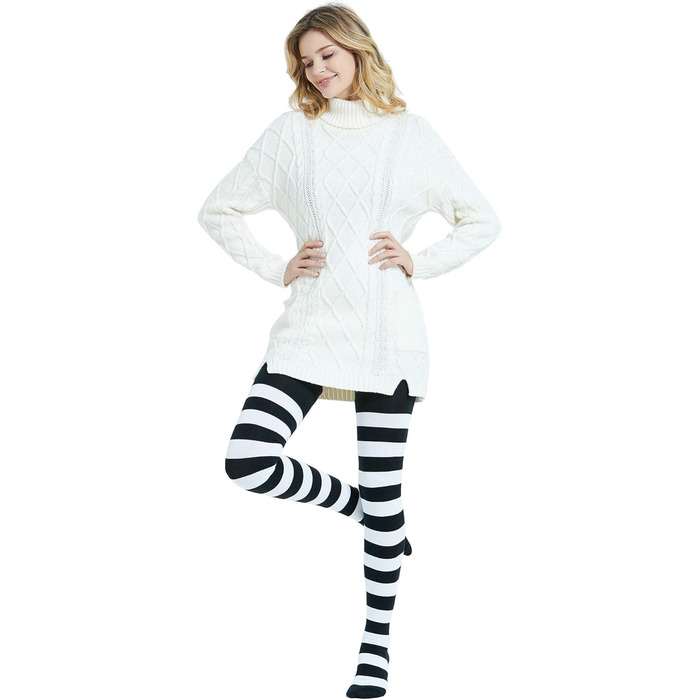 Шкарпетки Kayhoa з бавовни у смужку, до коліна/верхньої частини стегна (M, Чорний/Білий & Фуксія/Білий)