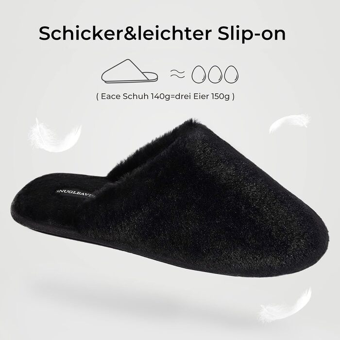 Жіночі домашні капці Snug Leaves з штучним хутром та ефектом пам'яті Memory Foam, чорні, розмір 38/39 EU