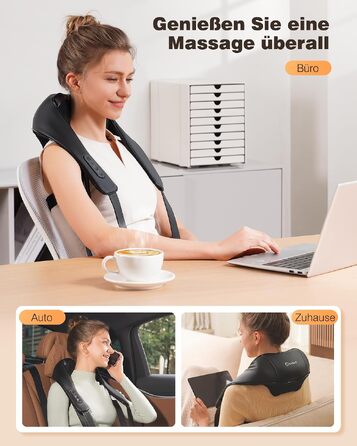 Бездротовий масажер для шиї та плечей KNQZE Shiatsu 4D з функцією підігріву, чорний (стандарт)