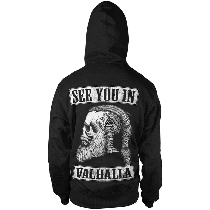 Чоловічий худі See You In Valhalla Jet Black — Скандинавські вікінги, Тор, Один, Рагнар, Вальхалла, з капюшоном, розмір XL