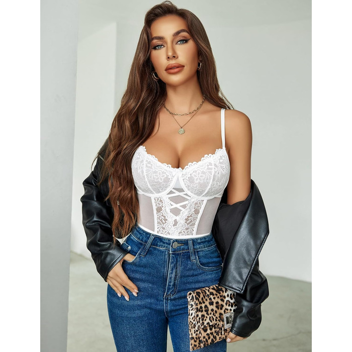 Avidove: Сексуальний жіночий боді з мереживом, комплект нижньої білизни, корсетний топ, тіло, бюстгальтер та труси (S, білий)