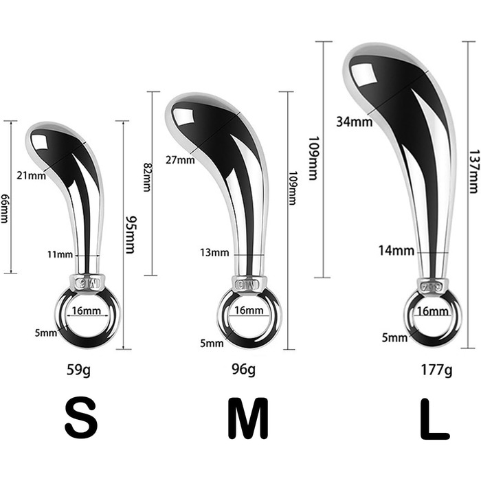 Анальний масажер JXszxbt з нержавіючої сталі (S, M, L) з кільцем для фіксації. Стимулятор G-точки, масажер простати, ануса. Іграшка для дорослих для жінок, чоловіків, пар.