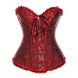 Корсет жіночий Miss Moly вінтажний, повний бюст, класичні кольори, мереживо, бант, з принтом G-string, темно-червоний