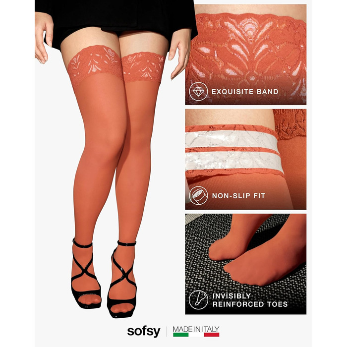 Чоловічі шкарпетки з мереживом Halterlose Spitze, 60 Den, еластичні, з силіконом, XXL, Burnt Orange (з Італії)