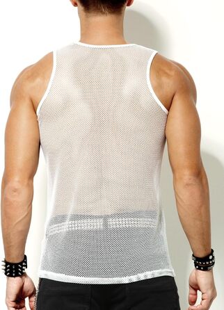 Чоловіча сітчаста майка Casey Kevin Herren Netz Tank Tops, прозора сорочка з круглою горловиною, Cubwear (M, білий)