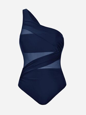 CUPSHE Купальник жіночий з одним плечем, сітка, драпірування живота, асиметричний, суцільний, темно-синій (L)