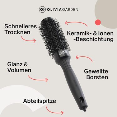 Керамическая круглая щетка для укладки волос Olivia Garden Expert Blowout Shine, антистатическая, 35 мм, черный цвет