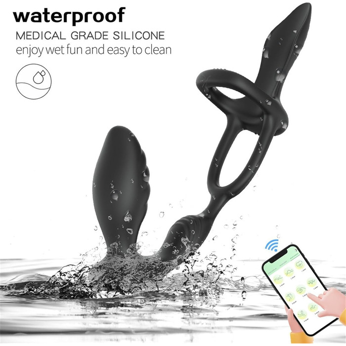 Вібратор для чоловіків 3-в-1: масажер простати, анальний плагін та кільце для статевого члена. 9 режимів вібрації, дистанційне керування.