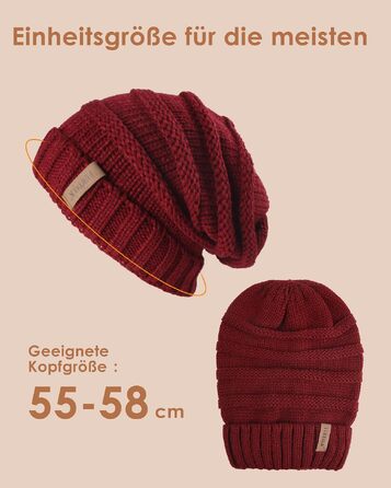 Жіноча в'язана шапка-біні FURTALK Slouch Beanie у стилі стрітстайл, тепла зимова шапка грубой в'язки, м'яка, червона (один розмір)