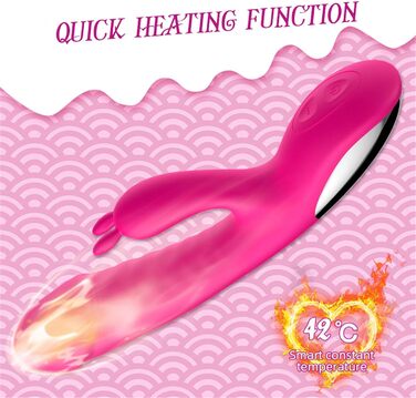 Вібратор силіконовий для G-точки з 10 режимами вібрації, нагріванням, для жінок. Кролик, рожевий. Інтимні іграшки
