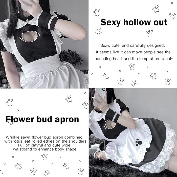 Костюм служниці YushengTai чорно-білий з котячим мотивом, для косплею, Хелловіну, Нового року, карнавалу. Розмір XXL
