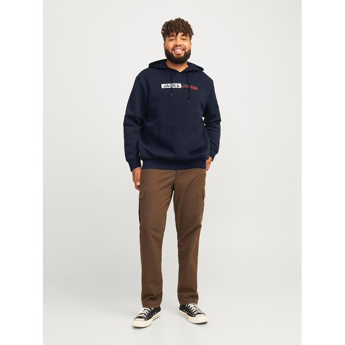 Чоловічий теплий худі з принтом JACK & JONES Basic JJEOGO, колір Dusty Olive (великі розміри 8XL)