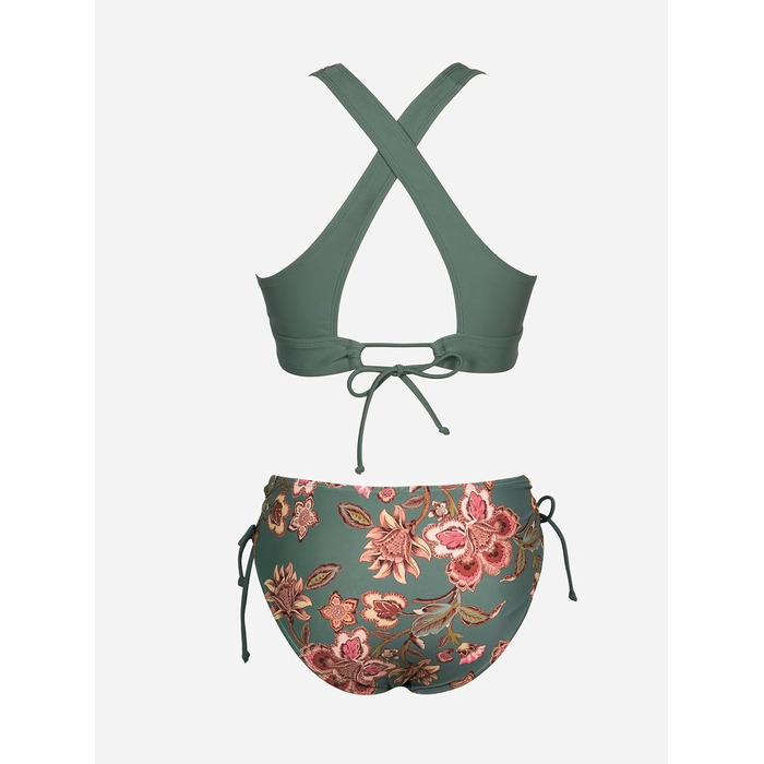 CUPSHE БІКІНІ Спортивний Роздільний Купальник з V-подібним вирізом, на зав'язках, низька талія, квітковий принт, оливковий колір, для жінок