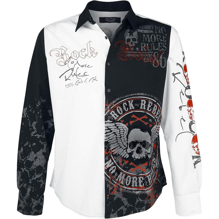 Чоловіча сорочка Rock Rebel з рок-принтом XXL чорно-біла