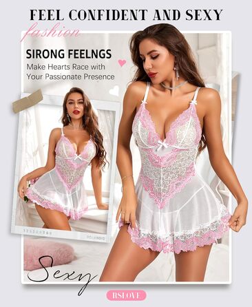 Babydoll RSLOVE для жінок: мереживний комплект сексуальної ніжної піжами (XXL, білий рожевий)