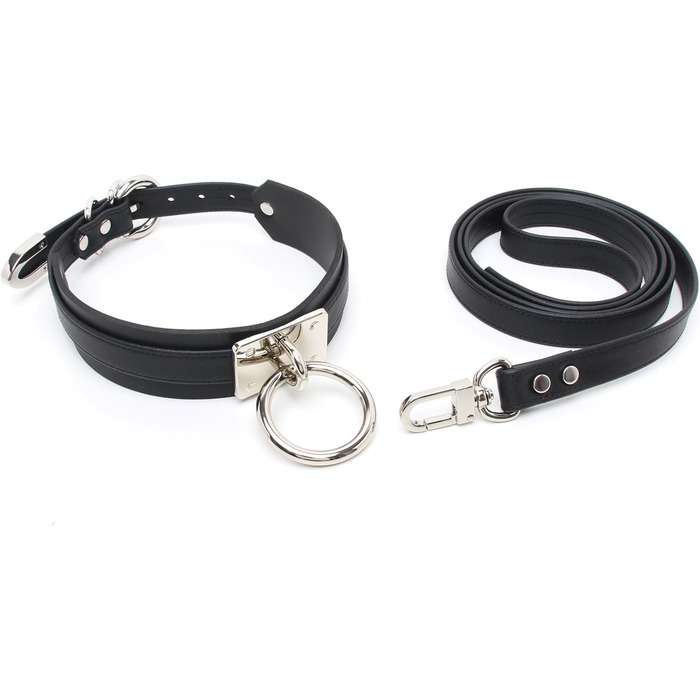 Чокер з кільцем Lalatia для жінок: шкіряний чокер, чорний колір, срібна фурнітура