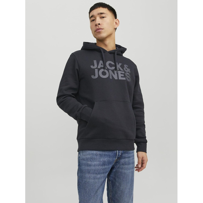 Чоловічий худі Jack & Jones Regular Fit JJEADRIAN Plus Size з принтом, чорний