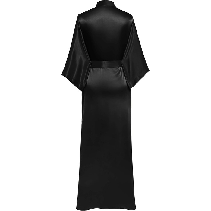 Шовковий халат-кімоно PRODESIGN для жінок, довгий, з поясом, однотонний, чорний. Легкий халат для дому та сну.