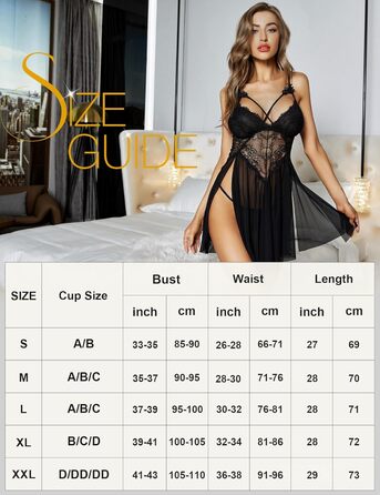 Жіноча мереживна піжама-сорочка RSLOVE, чорна, розмір M