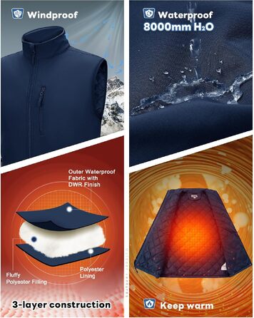 Чоловічий жилет Outdoor Ventures Softshell з утепленням: водовідштовхуючий, вітрозахисний та дихаючий жилет для їзди на велосипеді, бігу та походів (Синій, 3XL)