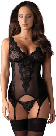 Сексуальний жіночий комплект білизни Selente Love & Fun: корсет, стринги та шовкова маска для очей, чорний, XXL, виготовлено в ЄС