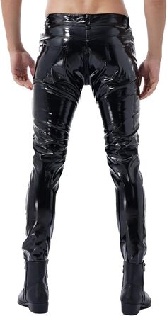 Чоловічі шкіряні лосини Wetlook з еластичною тканиною, обтягуючого крою, чорного кольору. Лосини з еластичною тканиною, обтягуючого крою, з кишенею, чорного кольору.