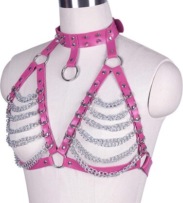 Жіночий шкіряний халат для тіла Petmhs, повне покриття, готичний, панк, пояс для грудей (рожевий)