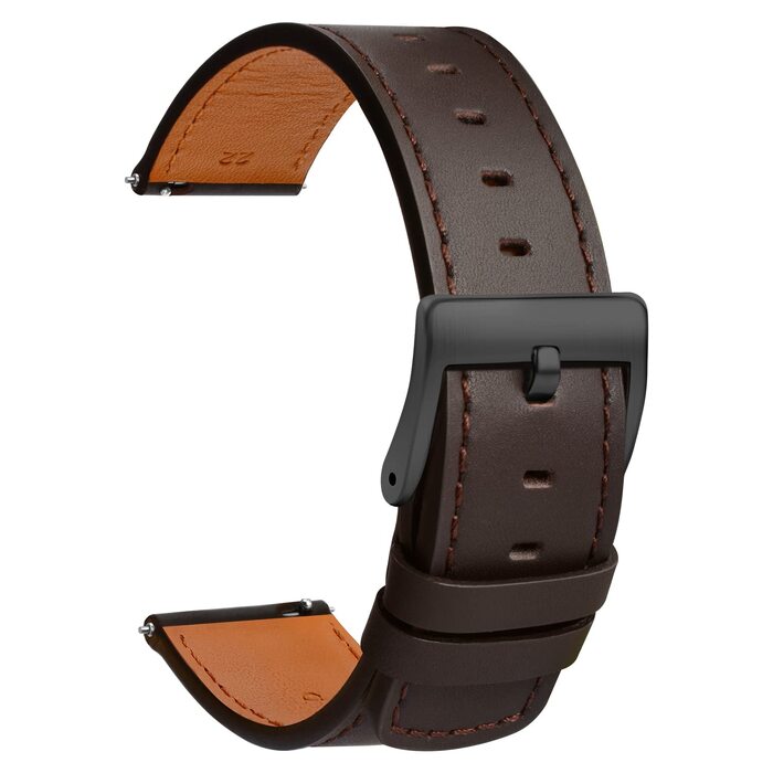 Шкіряний ремінець для годинника TStrap Soft Leather — чорний, зі швидким випуском (Quick Release), універсальний спортивний браслет для смарт-годинників (чоловічий/жіночий), 20мм, застібка-пряжка