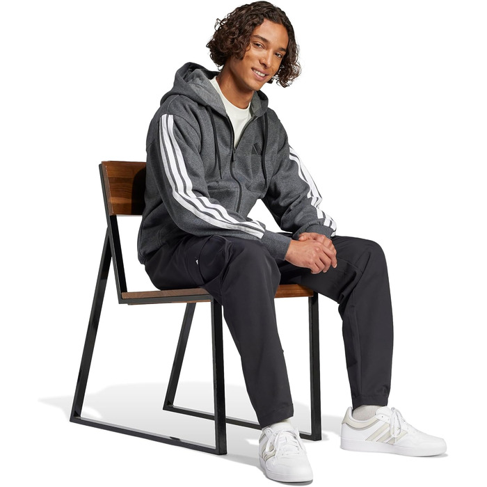 Чоловіча флісова худі на блимавці Adidas Essential Three Stripes, темно-сіра, розмір XXL
