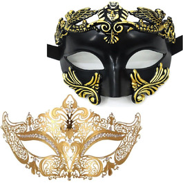 Маскарадні маски для жінок та чоловіків, пара, венеціанська маска, римсько-грецька маска для Хелловіну, костюм, вечірка, бал (набір Золота Сова)